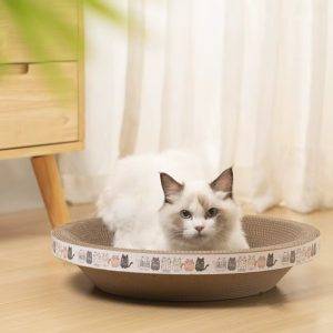 Rascador Redondo Tipo Cama para Gatos | Nido de Cartón Corrugado de Alta Densidad