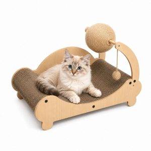 Rascador para Gatos Tipo Mecedora con Bola | Juguete Interactivo y Descanso